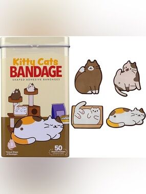 Kitty Cat Assorted Novelty Adhesive Bandages NIB - 50 Count in tin